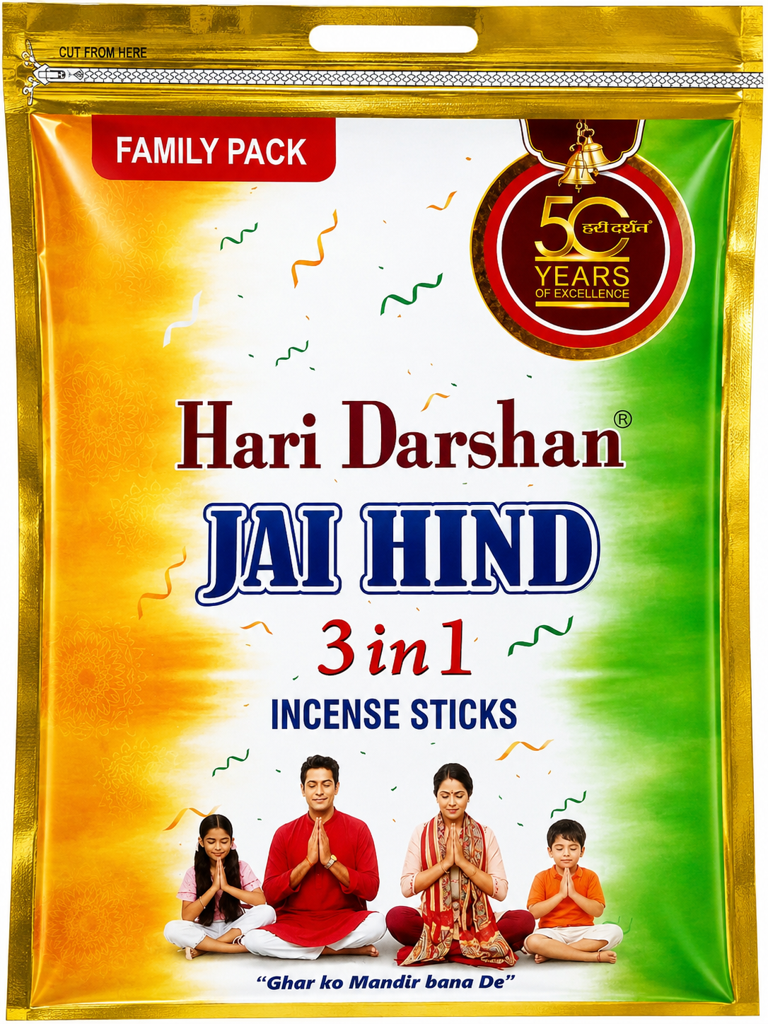 Hari Darshan Jai Hind 3 in 1 Family Pack Agarbatti, 400gm