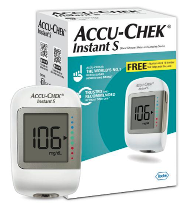 Accu-Chek Instant S Glucometer With Free Vial of 10 Strip, 10 Lancet and a Lancing device Kit