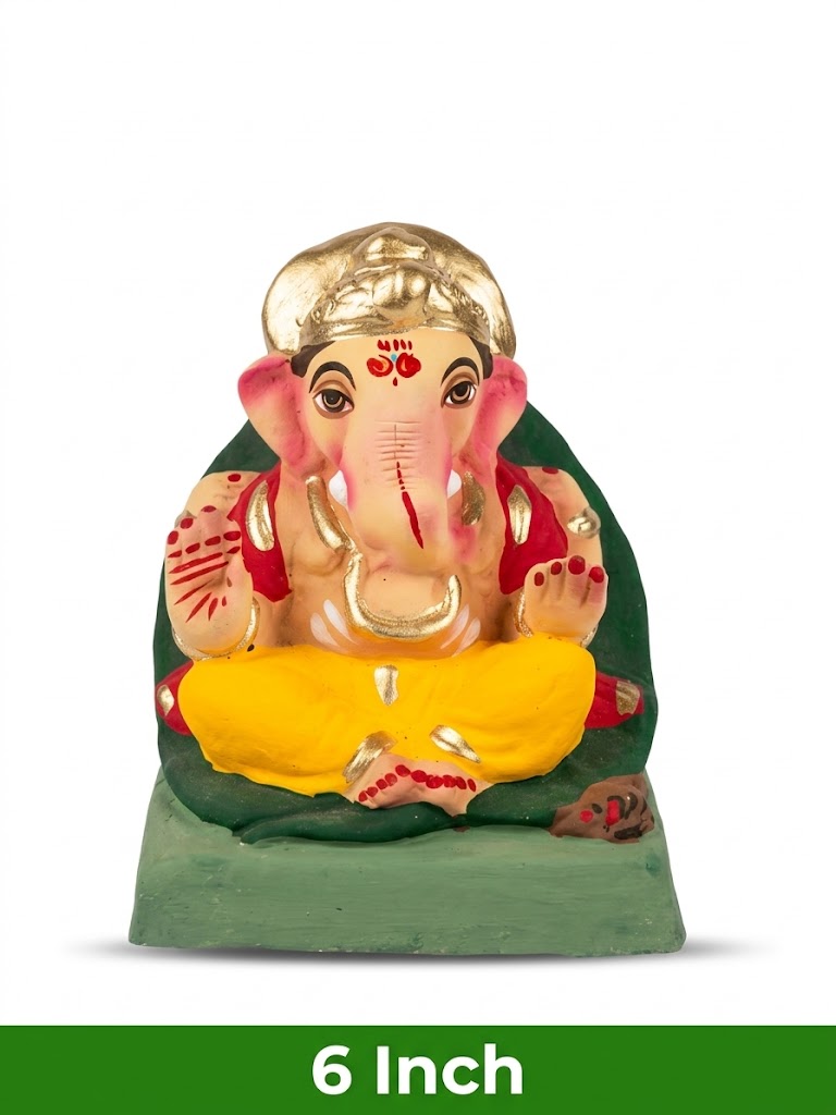 Handmade Shanta Swaroop Mitti Ganesh Idol – 6 Inch