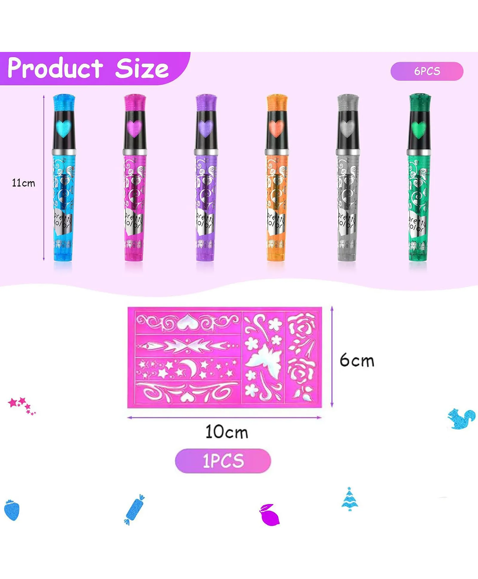  New Pinch Glitter Tattoo Pens for Kids 6 Colors – image 4