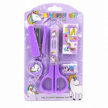 5 in 1 Stationery Set | Mini Stapler Scissors Tape Dispenser Eraser & Staples |