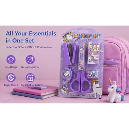 5 in 1 Stationery Set | Mini Stapler Scissors Tape Dispenser Eraser & Staples | – image 6