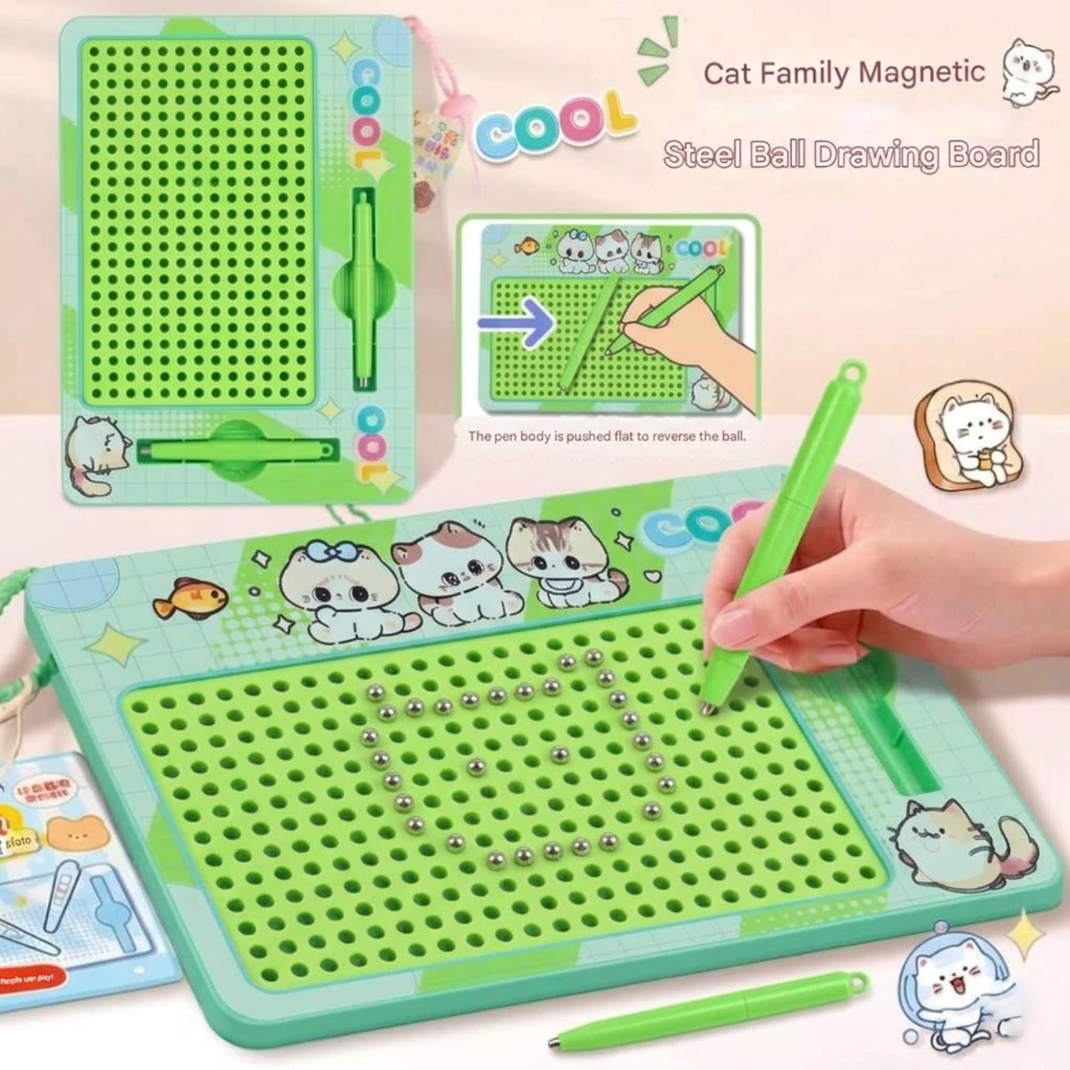 Kids Magnetic Drawing Board with Pen Green col. – image 2