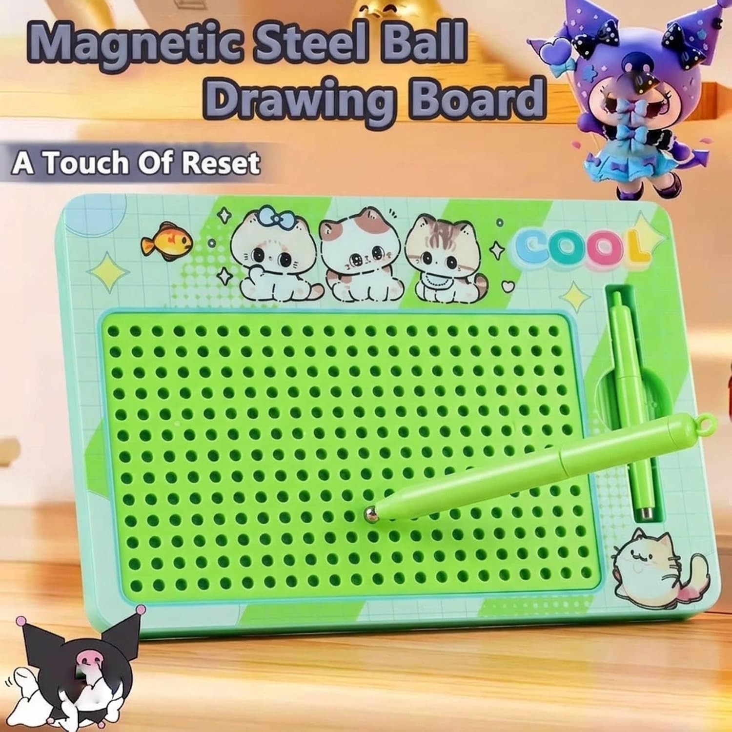 Kids Magnetic Drawing Board with Pen Green col. – image 3