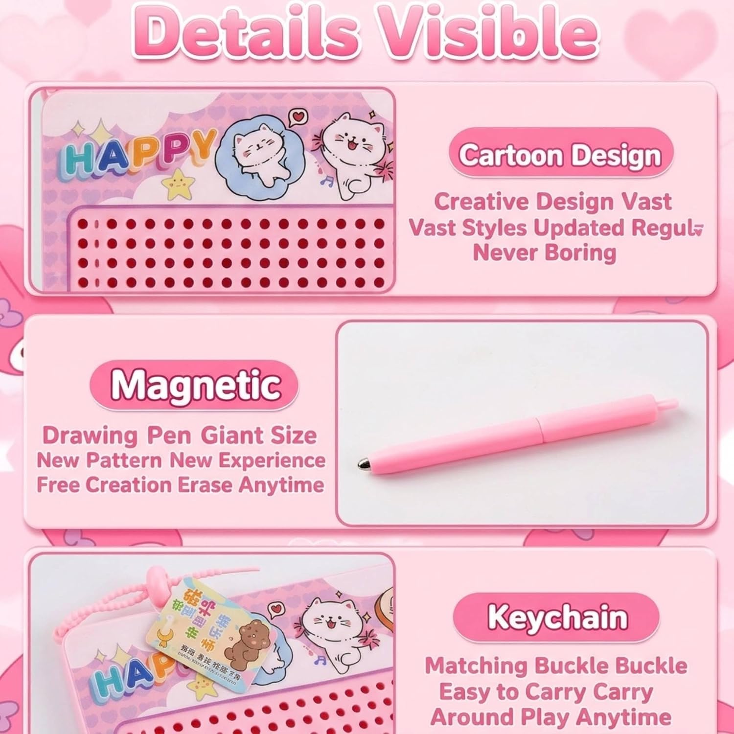 Kids Magnetic Drawing Board with Pen pink col. – image 3