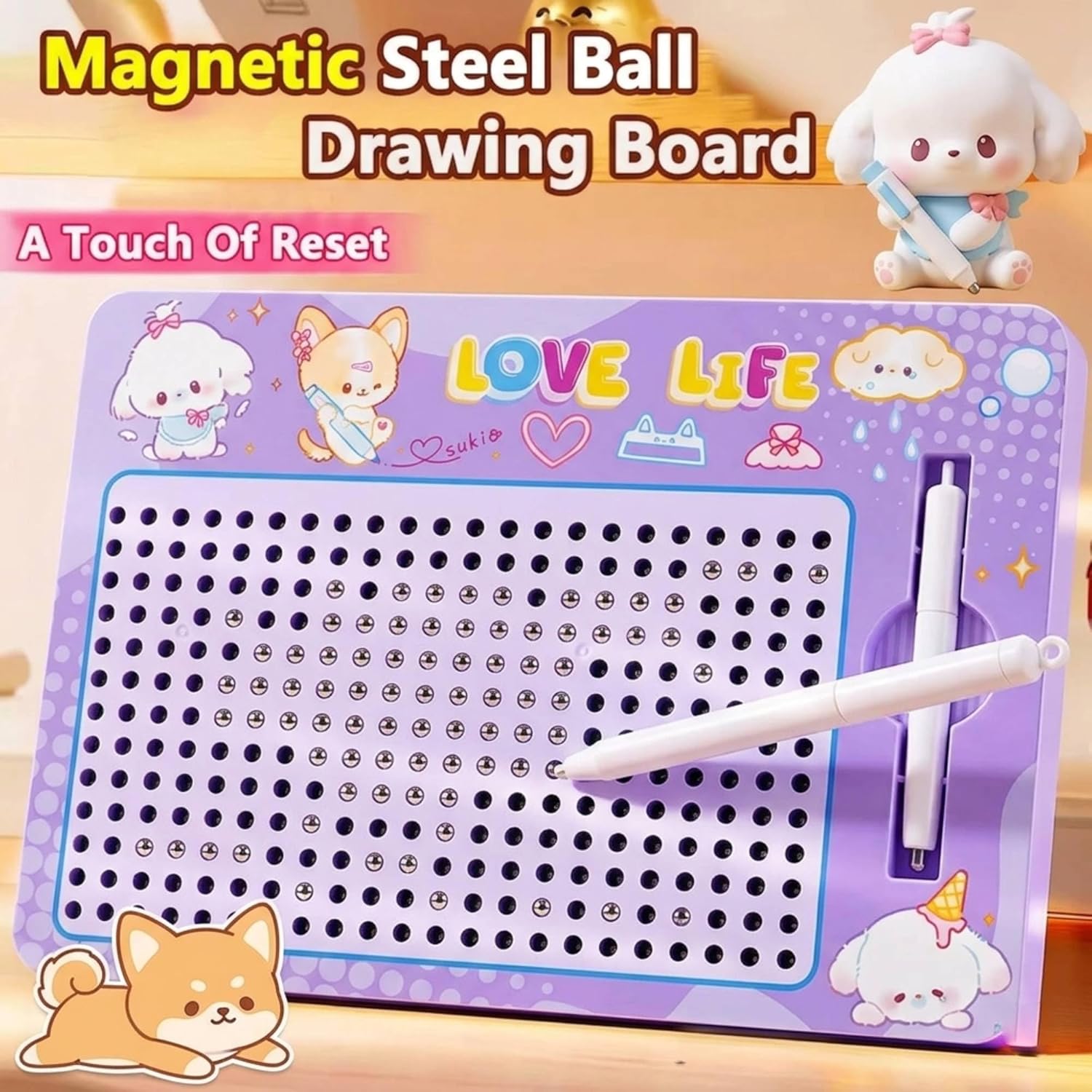 Kids Magnetic Drawing Board with Pen purple col. – image 3