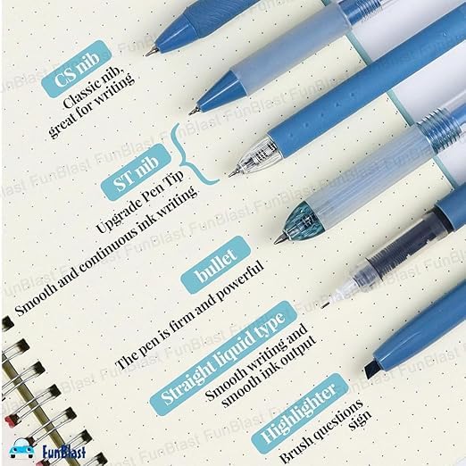 6-in-1 Aesthetic Pastel Gel Pen Set: 5 Blue Roller Gel Pens + 1 Highlighter – image 2