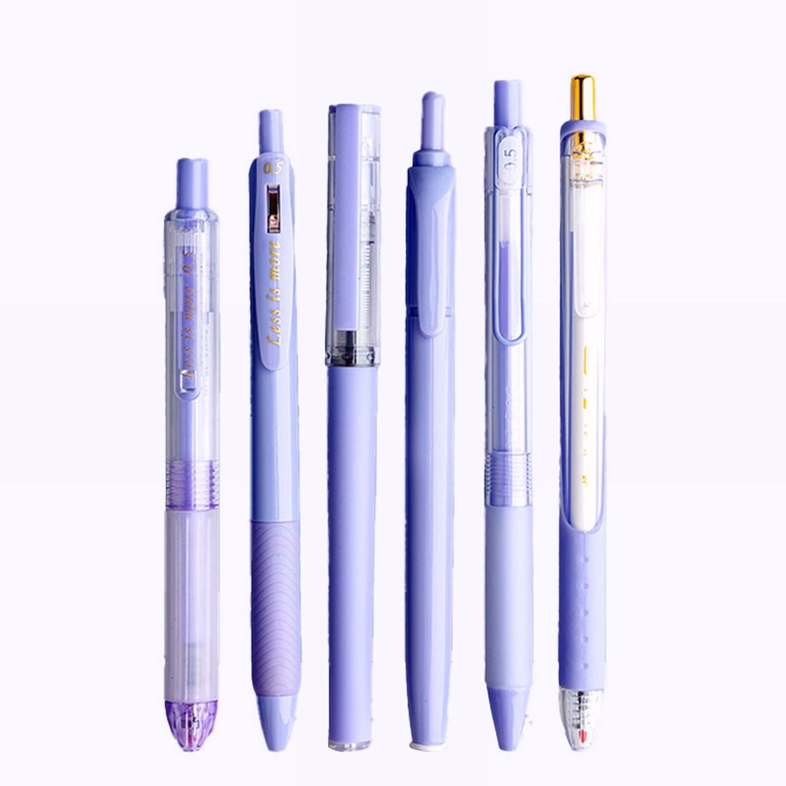 6-in-1 Aesthetic Pastel Gel Pen Set: 5 Blue Roller Gel Pens + 1 Highlighter – image 2
