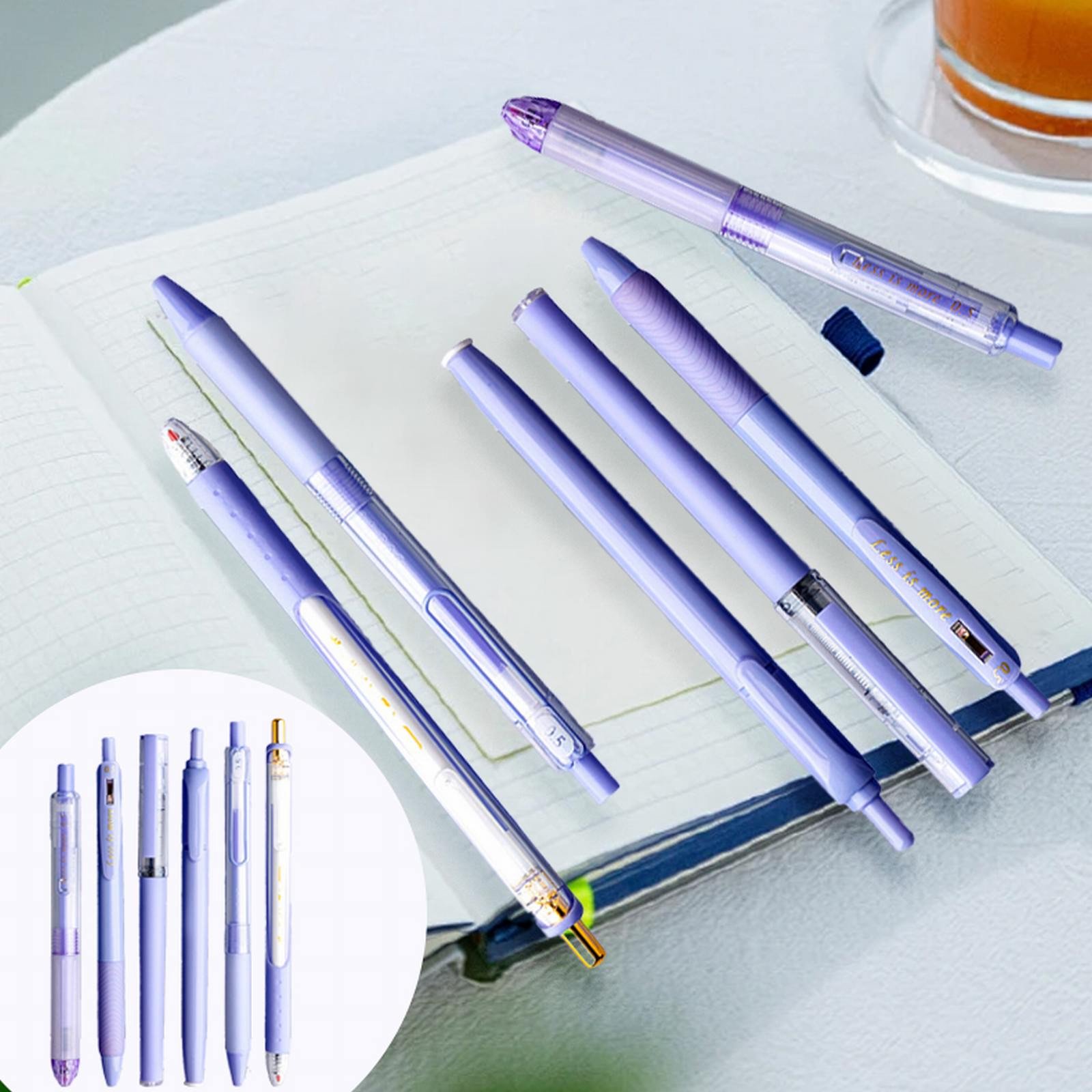6-in-1 Aesthetic Pastel Gel Pen Set: 5 Blue Roller Gel Pens + 1 Highlighter – image 3