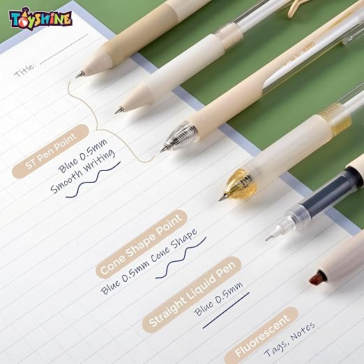 6-in-1 Aesthetic Pastel Gel Pen Set: 5 Blue Roller Gel Pens + 1 Highlighter – image 2
