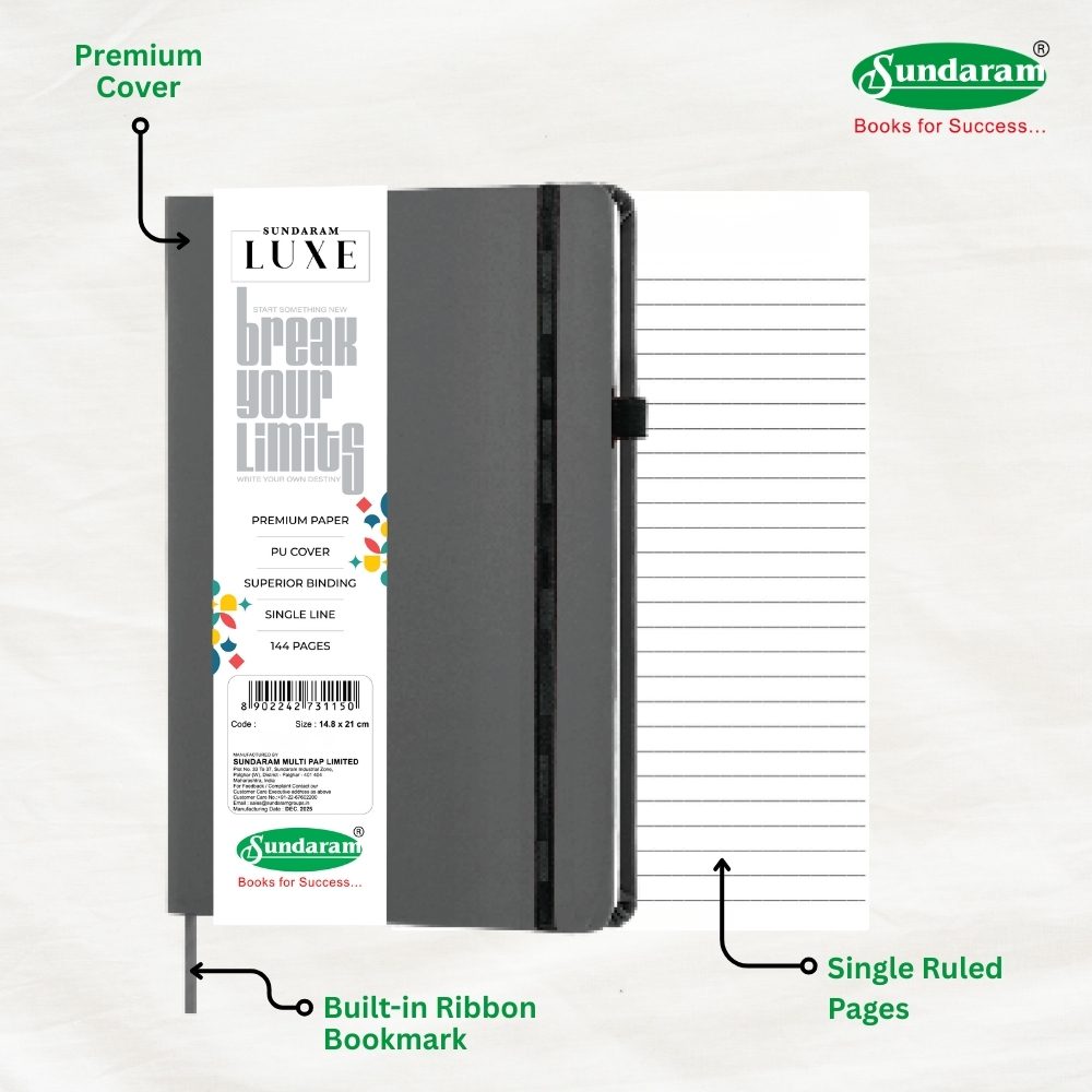 Sundaram Luxe Elastic Diary A5-Size (Col - Grey) – image 2