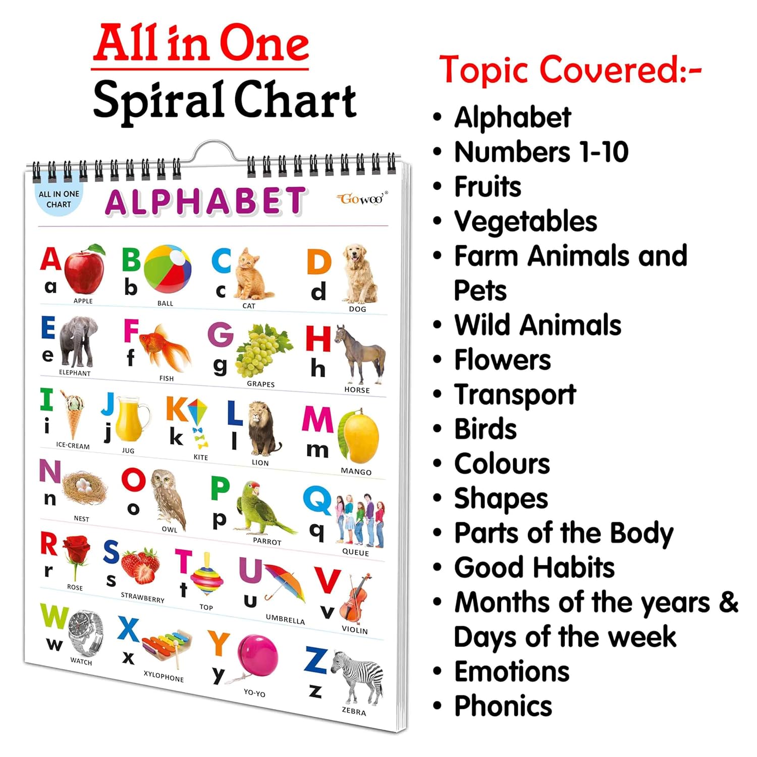 My First ALL IN ONE SPIRAL CHART : With 16 Topics  | Gift Set For Kids – image 3