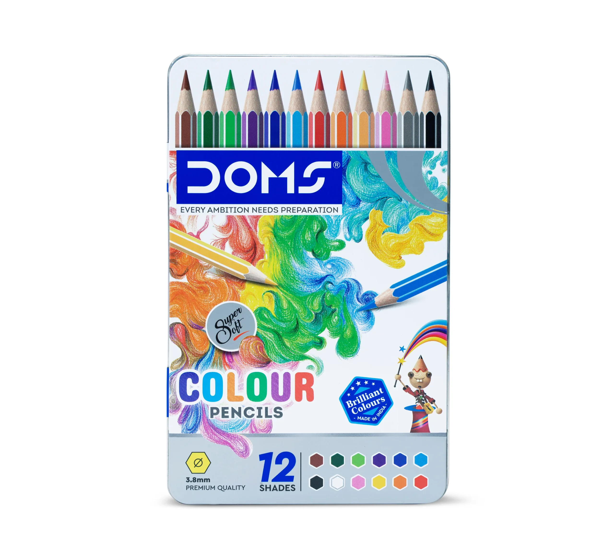 DOMS Pencil Colour Flat Tin 12 Assorted Shades 