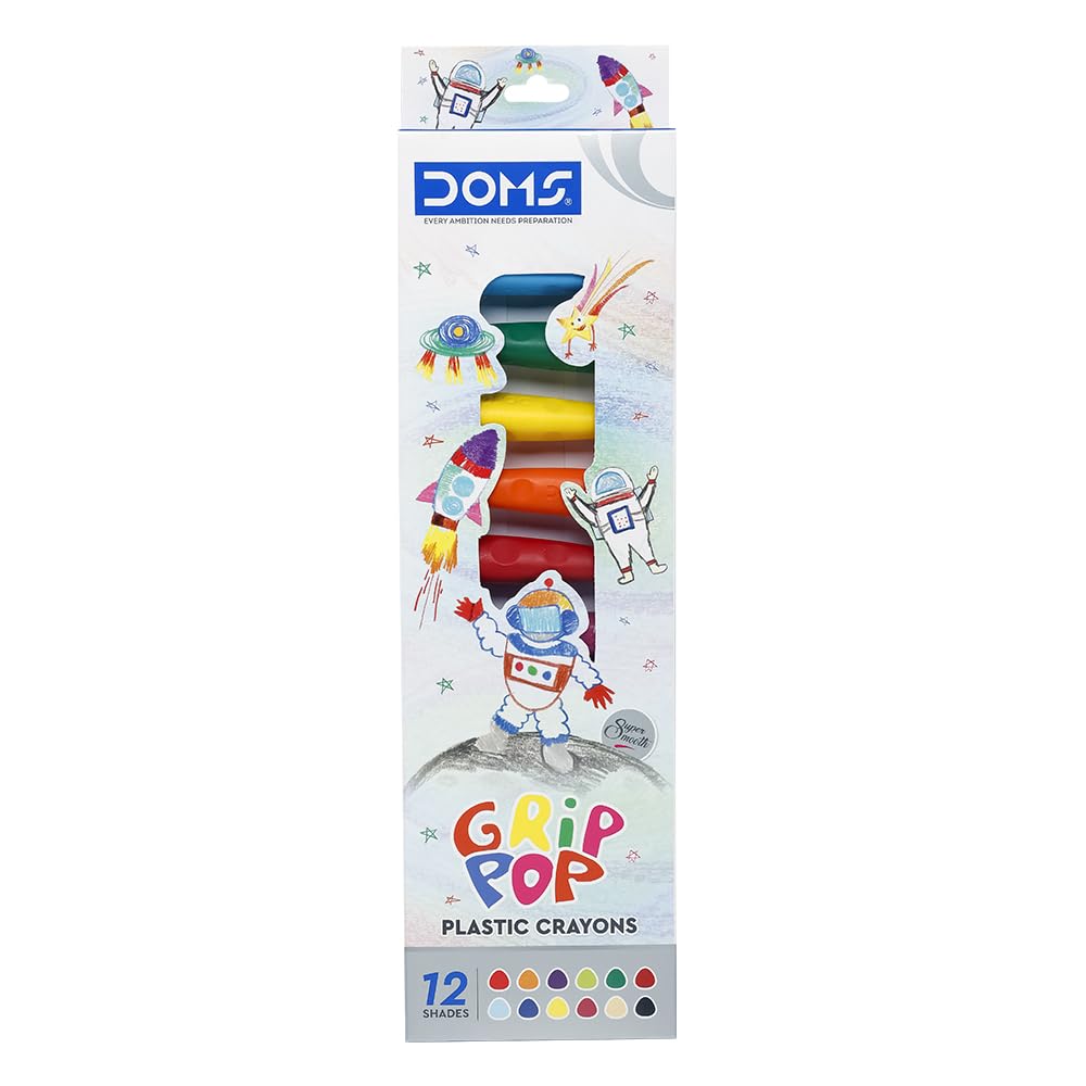  DOMS GRIP POP Plastic Crayons | 12 Shades