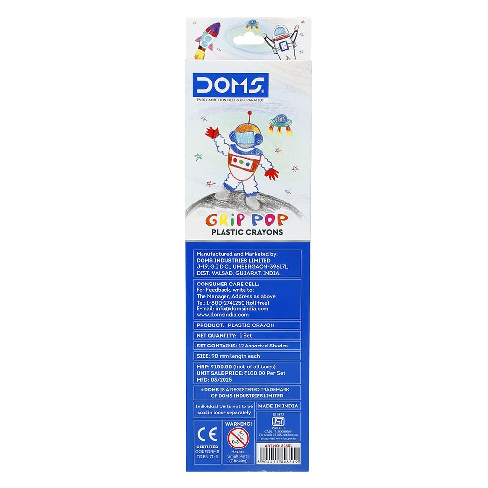  DOMS GRIP POP Plastic Crayons | 12 Shades – image 3