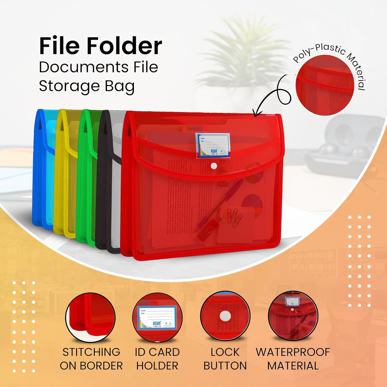 Button File Folder, Transparent Poly-Plastic FS Size/Foolscap Documents File – image 4