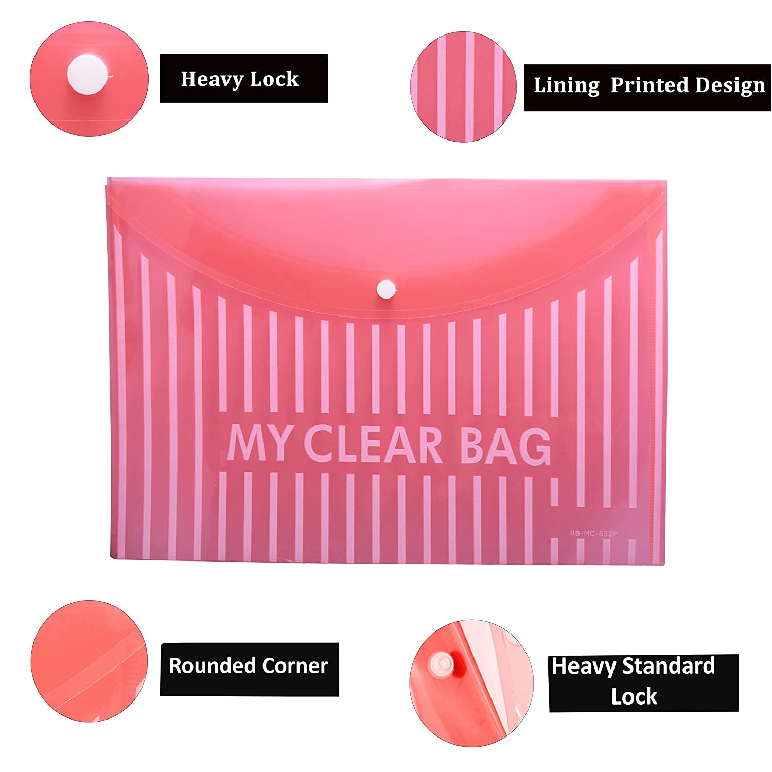 My Clear Bag Plastic Folder with Snap Button Closure (Assorted Colours) – image 2