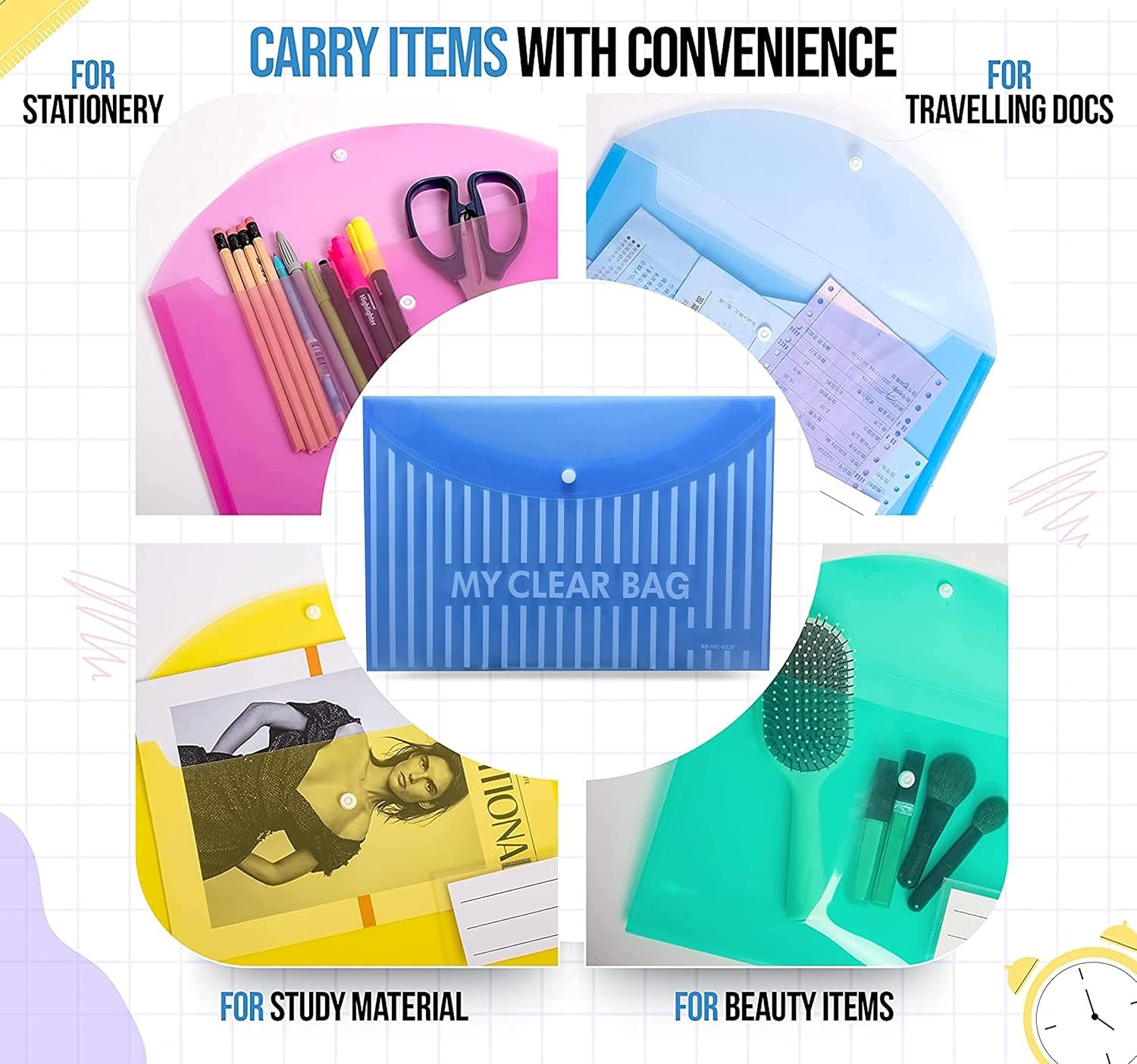 My Clear Bag Plastic Folder with Snap Button Closure (Assorted Colours) – image 3
