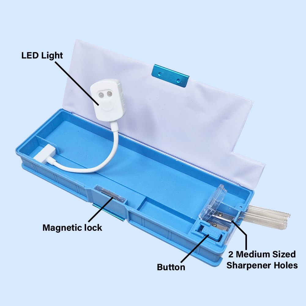 Space Plastic Pencil Box, Inbuilt LED Light with 2 Compartments and Dual Sharpener – image 2