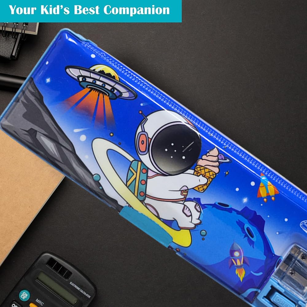 Space Plastic Pencil Box, Inbuilt LED Light with 2 Compartments and Dual Sharpener – image 4