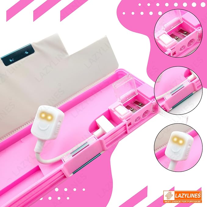 Unicorn Plastic Pencil Box, Inbuilt LED Light with 2 Compartments and Dual Sharpener – image 3