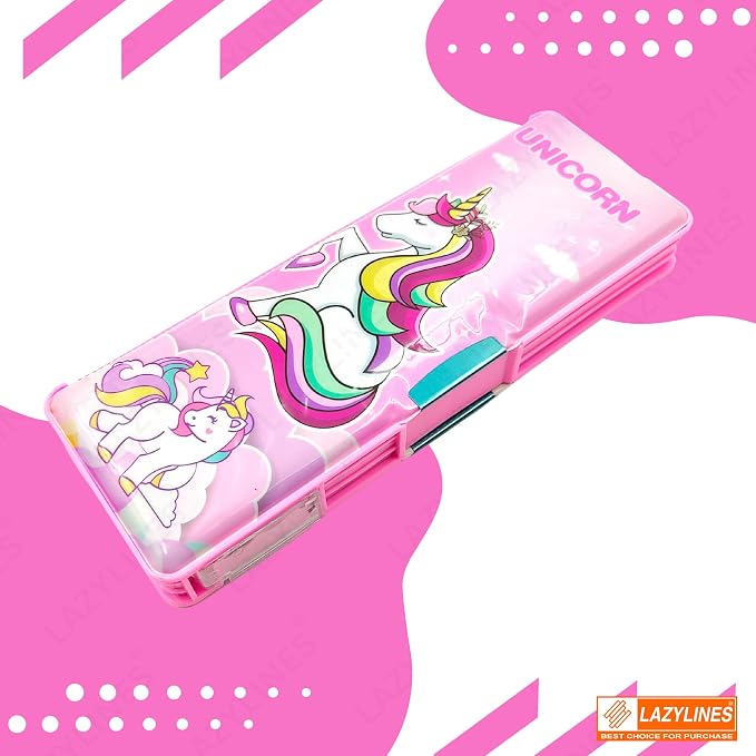 Unicorn Plastic Pencil Box, Inbuilt LED Light with 2 Compartments and Dual Sharpener – image 4