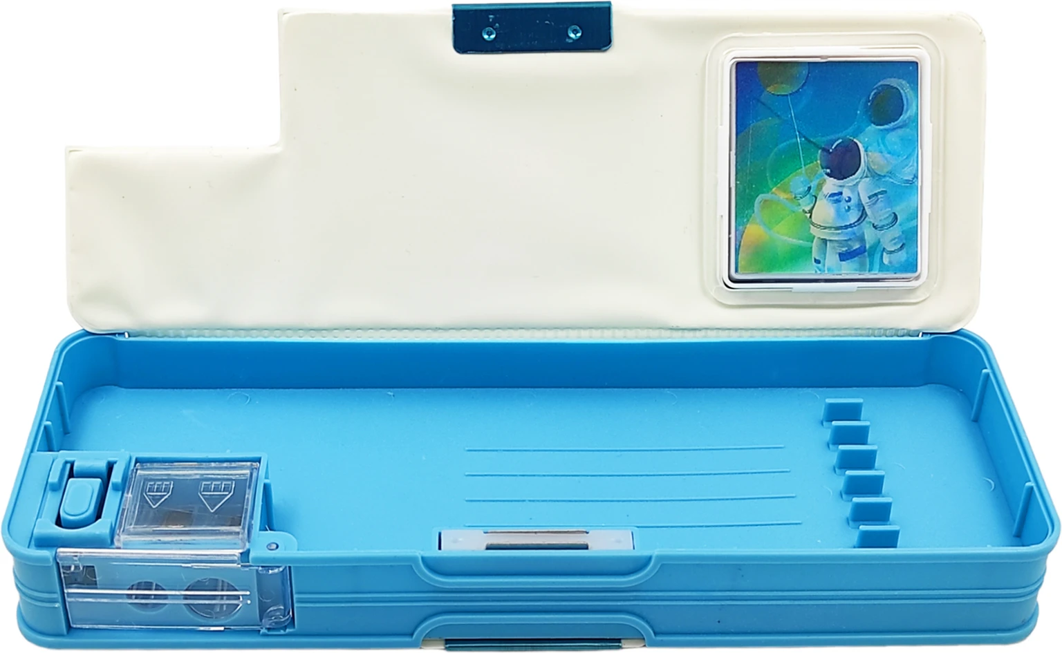 Space Plastic Pencil Box, Inbuilt Calculator with 2 Compartments and Dual Sharpener – image 2
