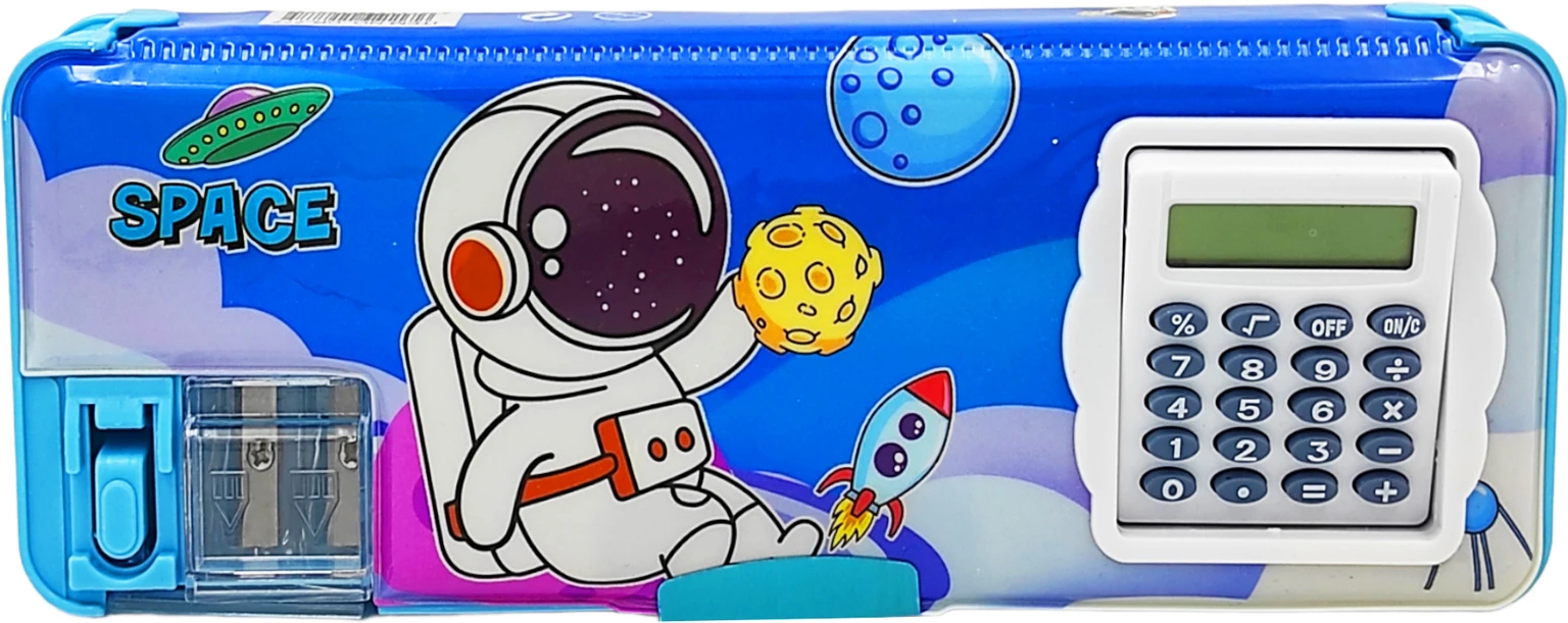 Space Plastic Pencil Box, Inbuilt Calculator with 2 Compartments and Dual Sharpener – image 4