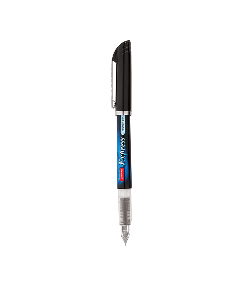 Unomax Express Gold Fountain Pen Includes 3 Ink Cartridges and 1 Converter Col-Blue