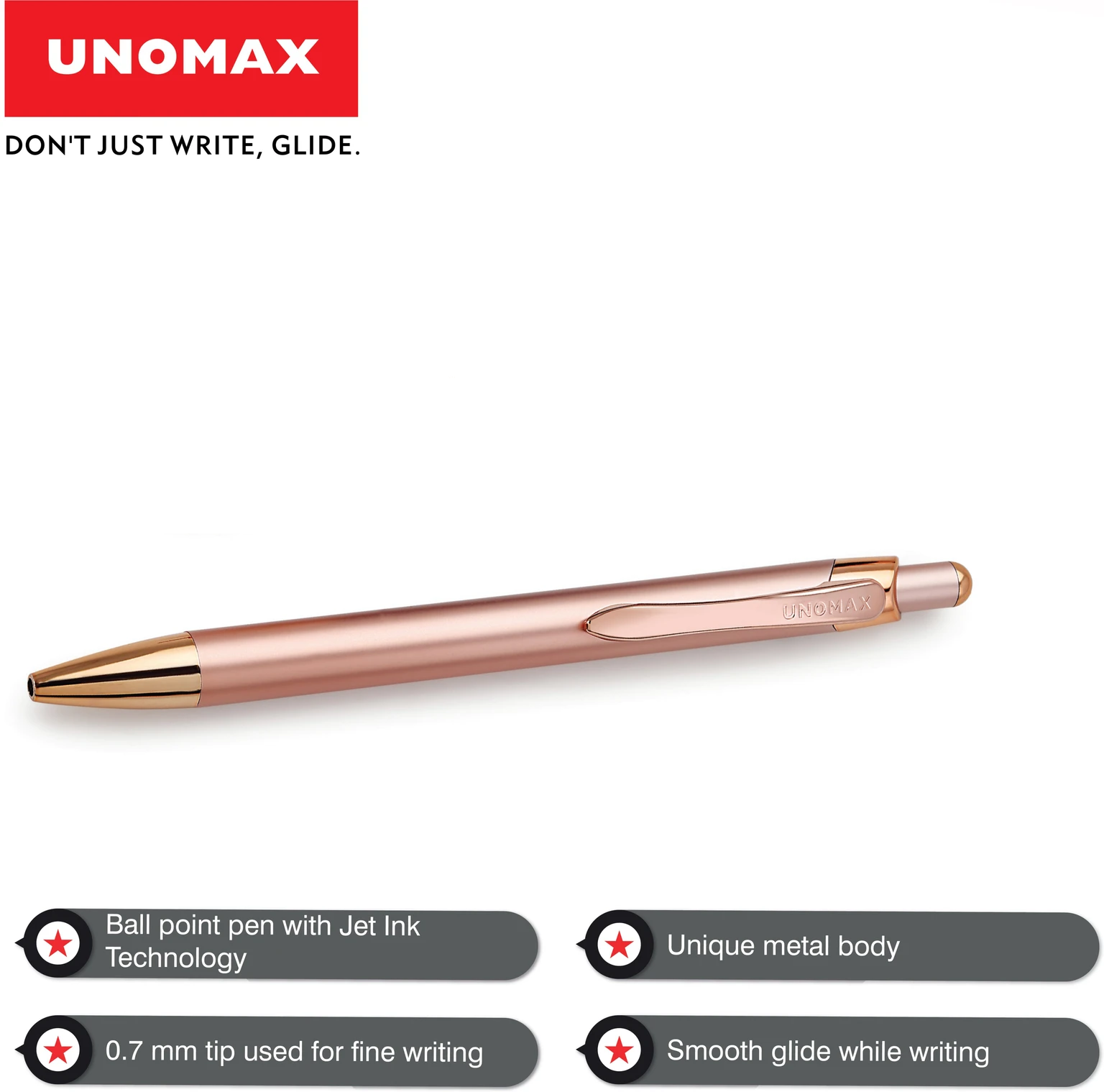 Unomax Excella Metal Blue Ball Pen Matt Gold Body with box pack – image 3