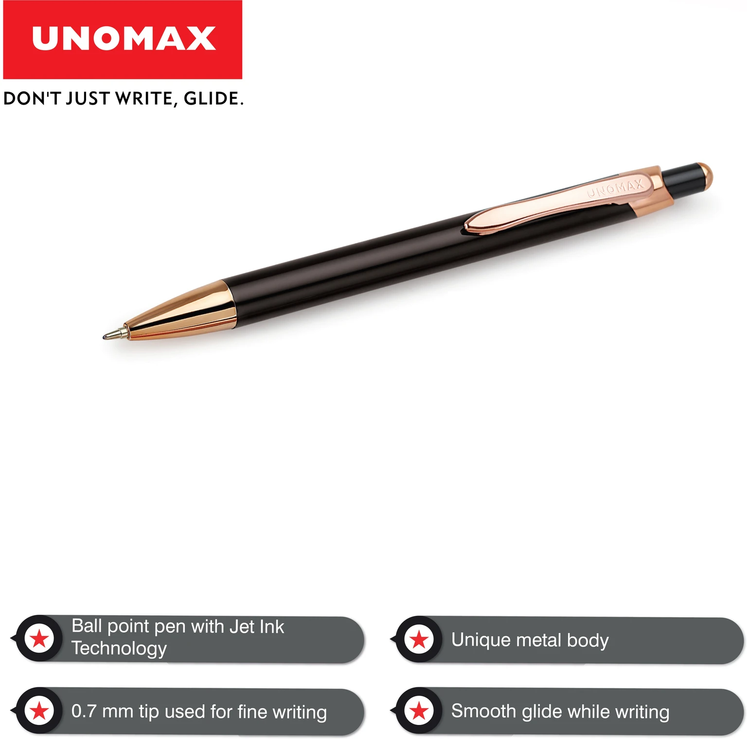 Unomax Excella Metal Blue Ball Pen Matt Black Body with box pack – image 3