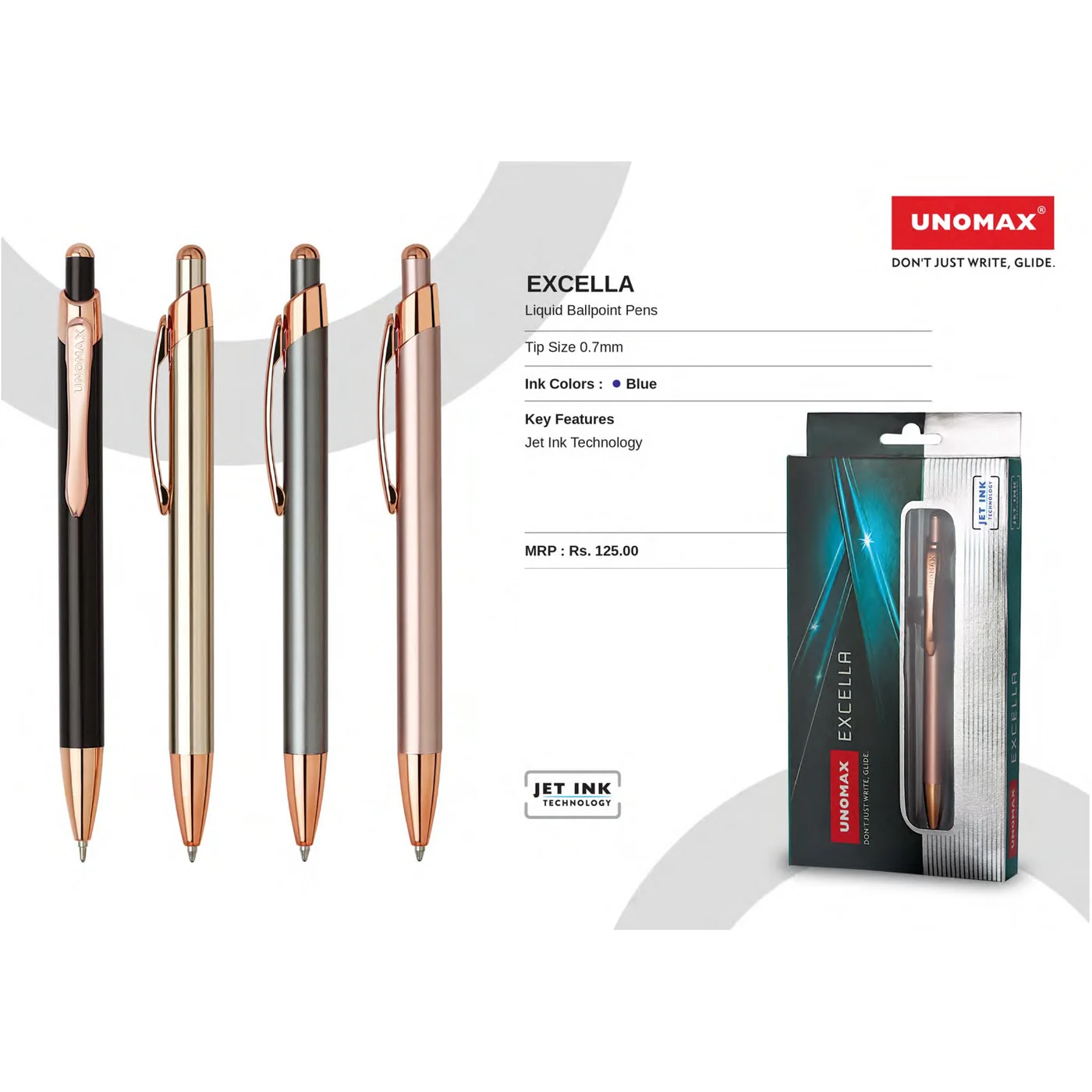 Unomax Excella Metal Blue Ball Pen Matt Gold Body with box pack – image 2