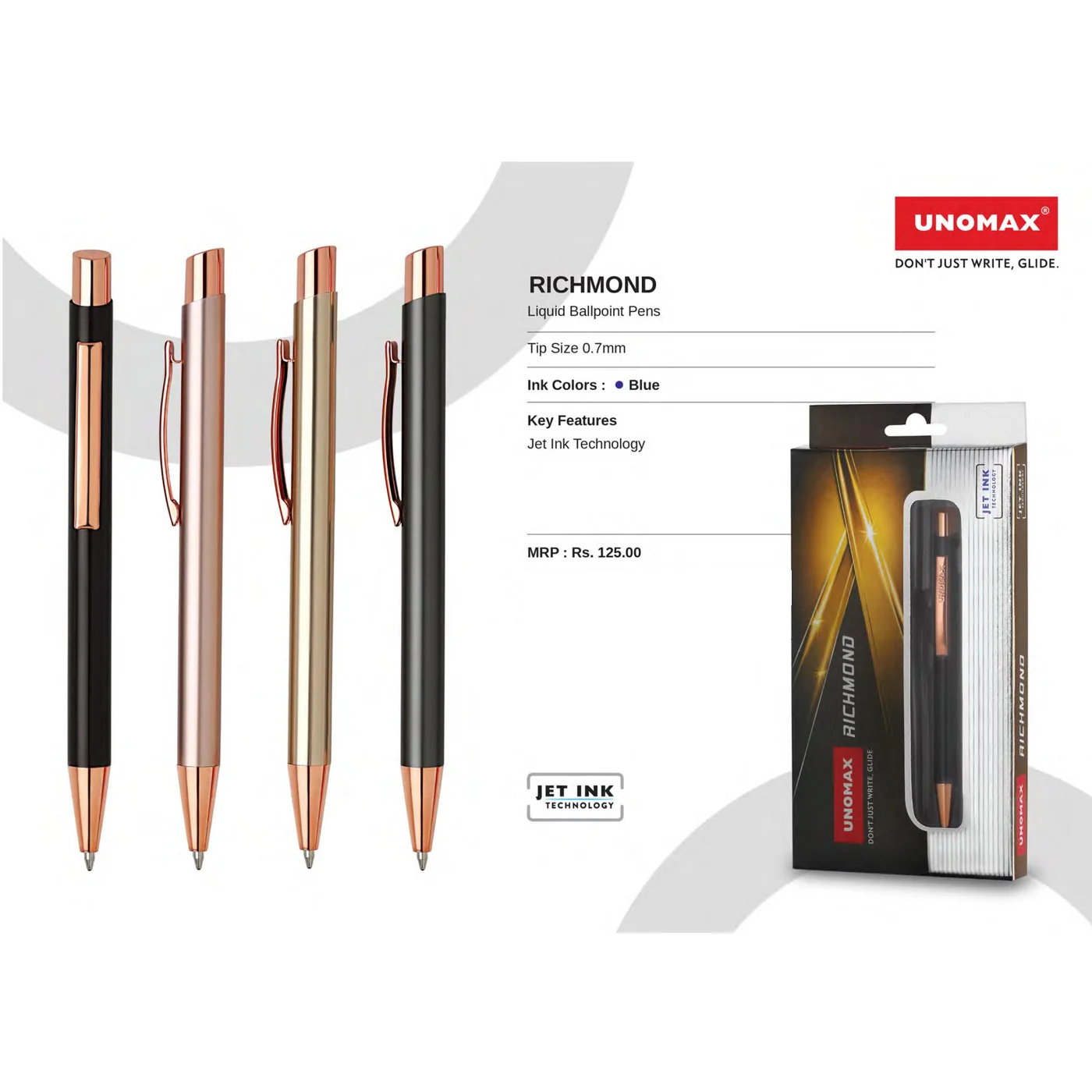 Unomax Richmond Metal Blue Ball Pen Matt Black Body with box pack – image 4