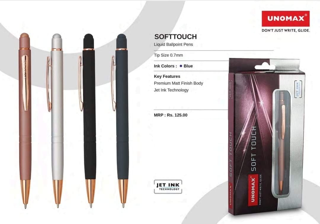 Unomax Shoft Touch Metal Blue Ball Pen Black Body with box pack – image 3
