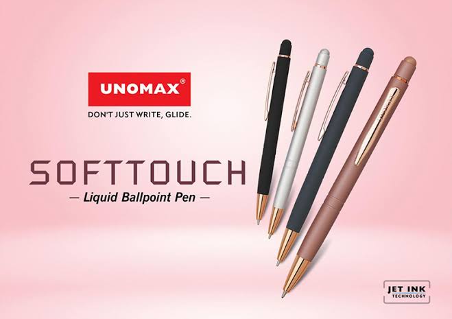 Unomax Shoft Touch Metal Blue Ball Pen Black Body with box pack – image 2