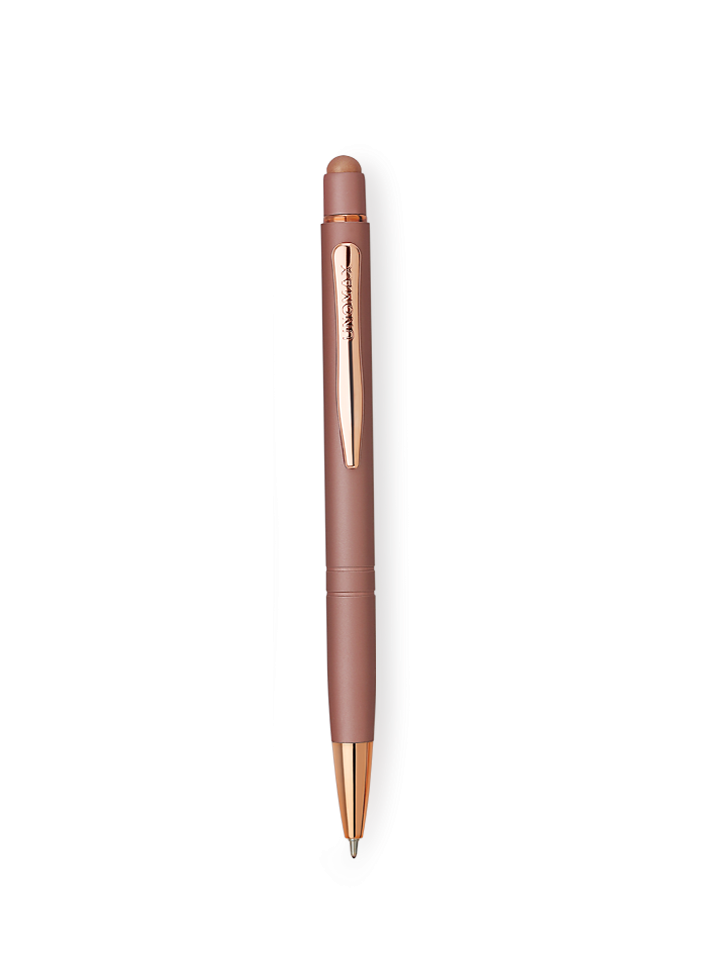 Unomax Shoft Touch Metal Blue Ball Pen Rose Gold Body with box pack