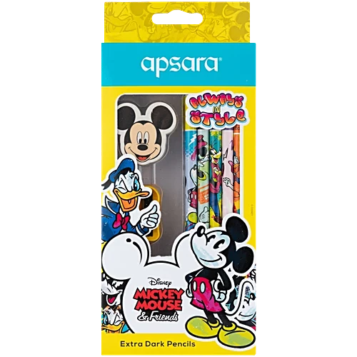  Apsara Extra Dark Mickey Mouse Pencil Set with Eraser & Sharpener