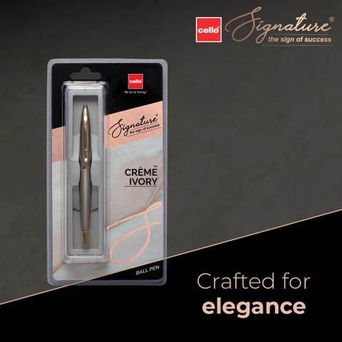  Cello Signature Crème Ivory Slim Blue Ink Ball Pen 0.7mm