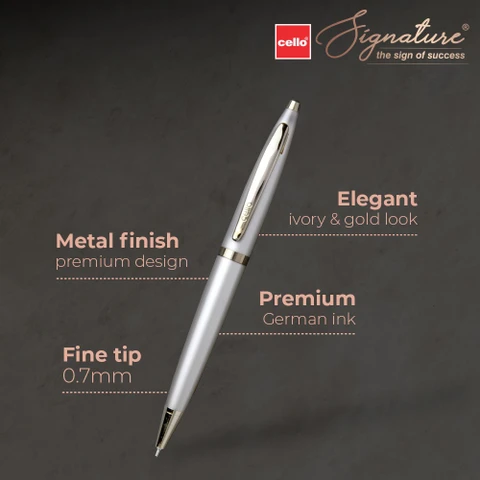  Cello Signature Crème Ivory Slim Blue Ink Ball Pen 0.7mm – image 3