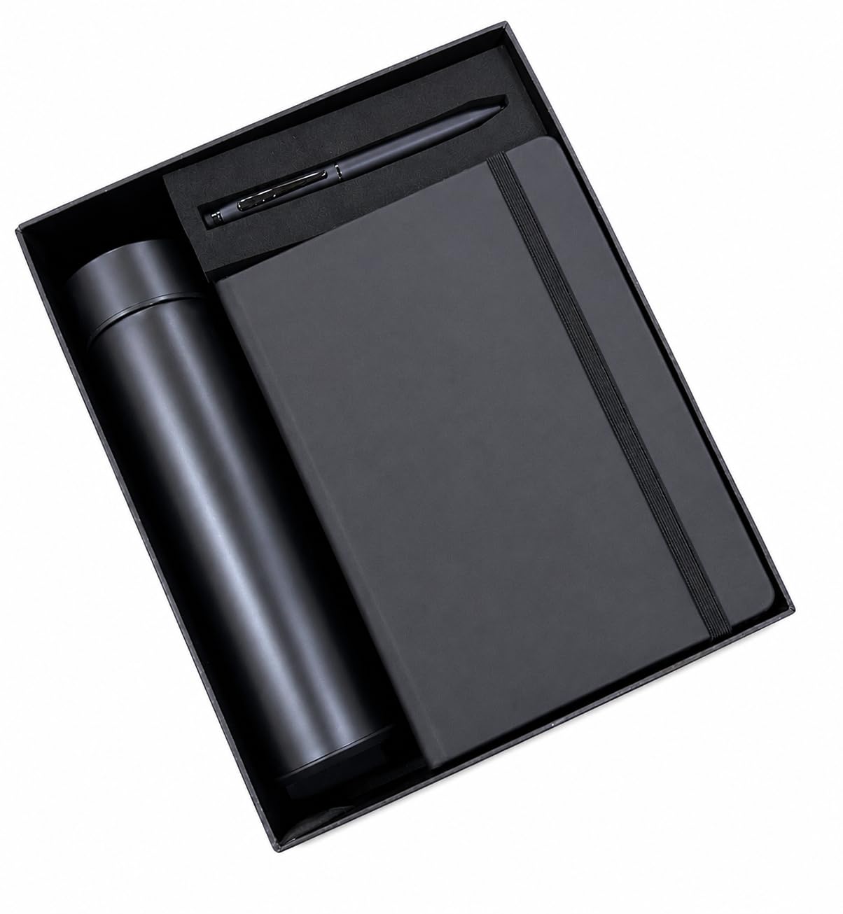 Premium Executive Gift Set with Vacuum Flask, Notebook, Metal Pen, Black, Stainless Steel, Gifting