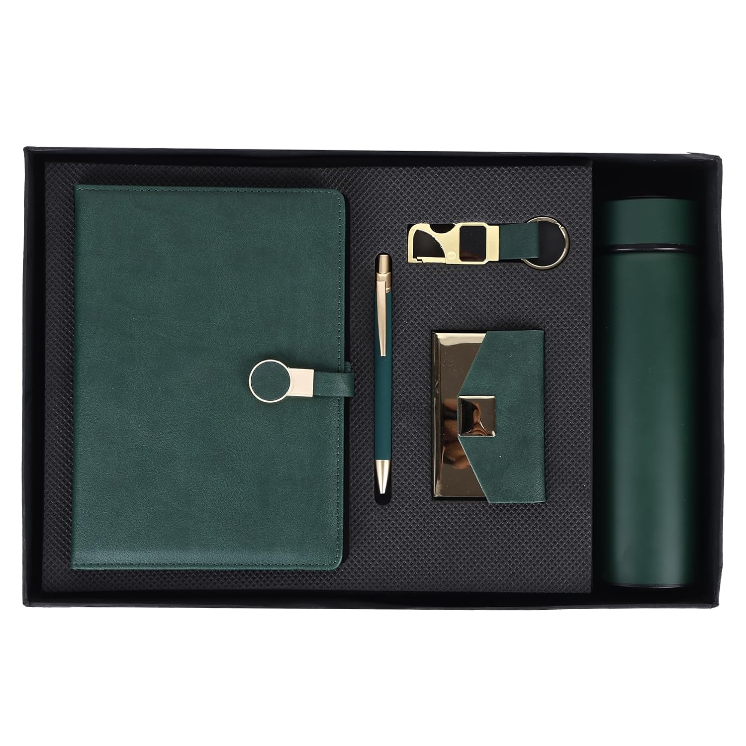 5 in 1 Personalized Diary with Pen, Keychain, Card Holder and Bottle Set for Men and Women Gift