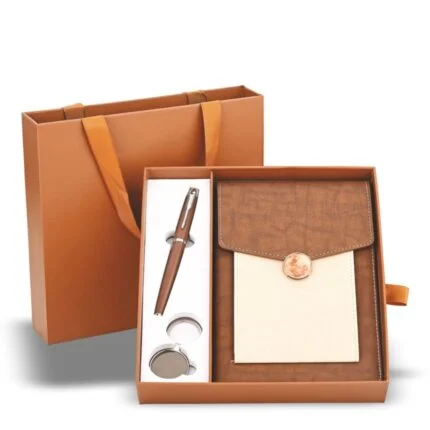 Stationery Gift Set with Diary, Pen and Keychain, 3-Piece Set, Faux Leather Finish, Matching Pen – image 2