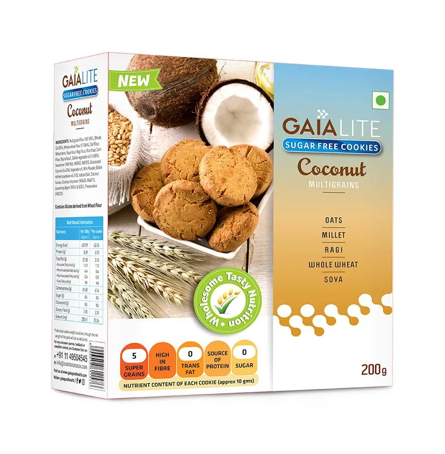 Gaia Lite Sugar Free Coconut Multigrain Cookies (200 g) – image 2