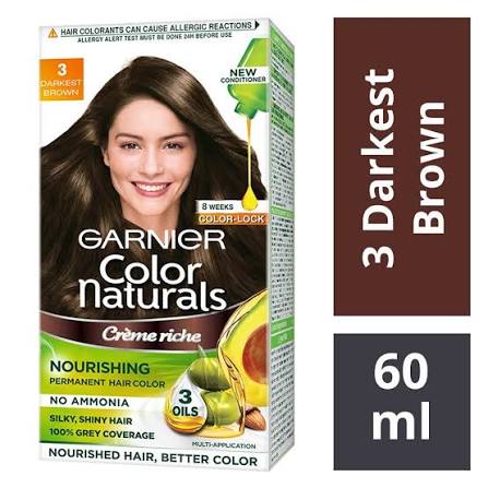 Garnier Color Naturals Hair Colour – 3 (Darkest Brown) – 60 ml