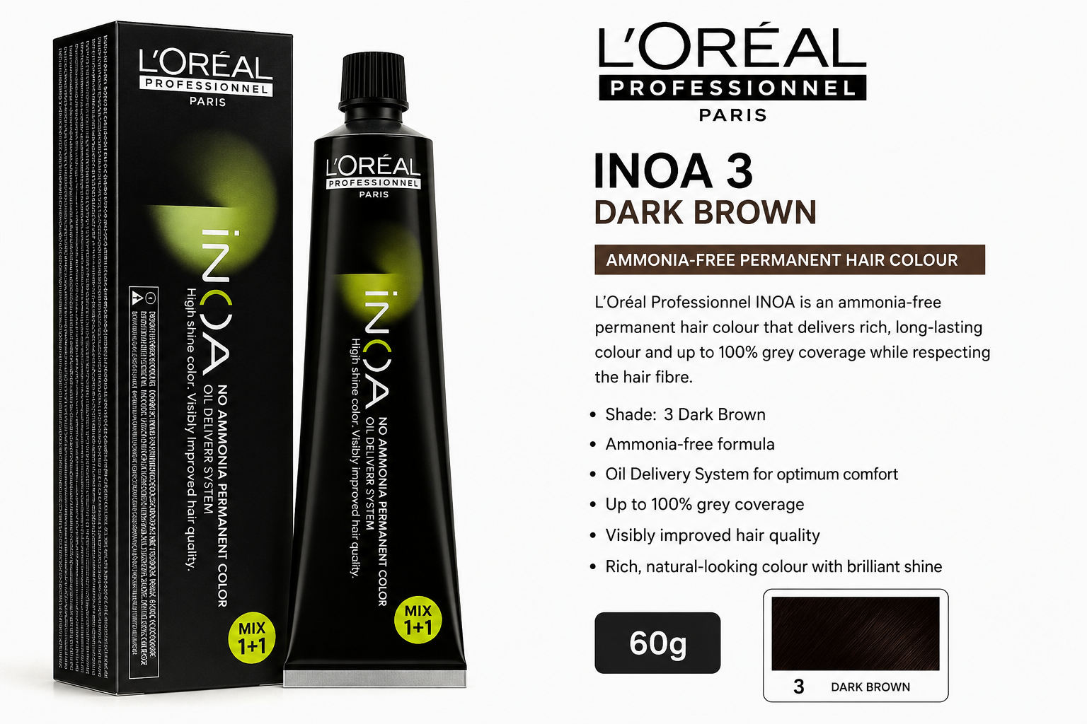L'Oréal Professionnel INOA Hair Colour – 3 Dark Brown – 60 g
