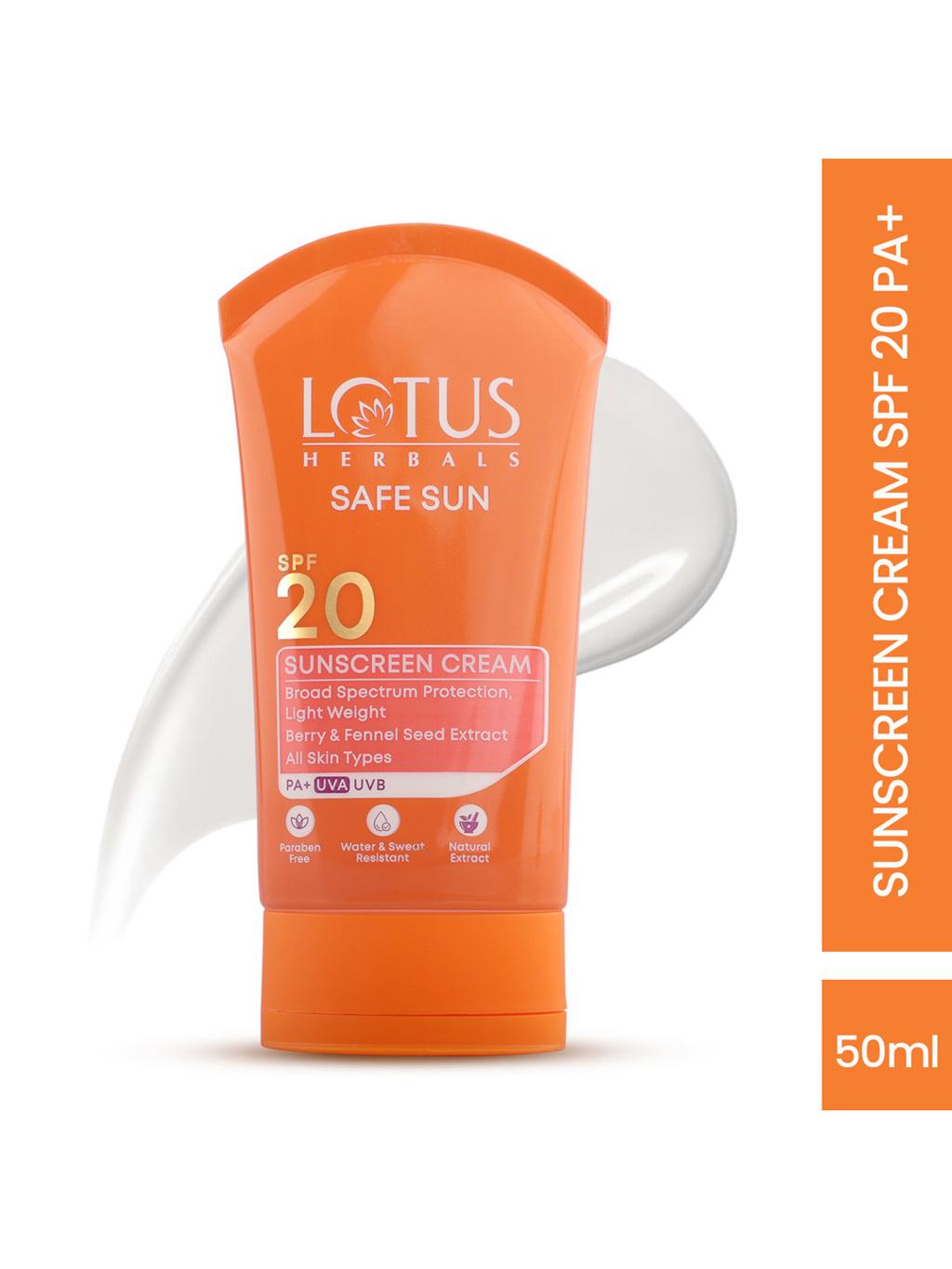 Lotus Herbals Safe Sun Sunscreen Cream SPF 20 PA+ – 50 g