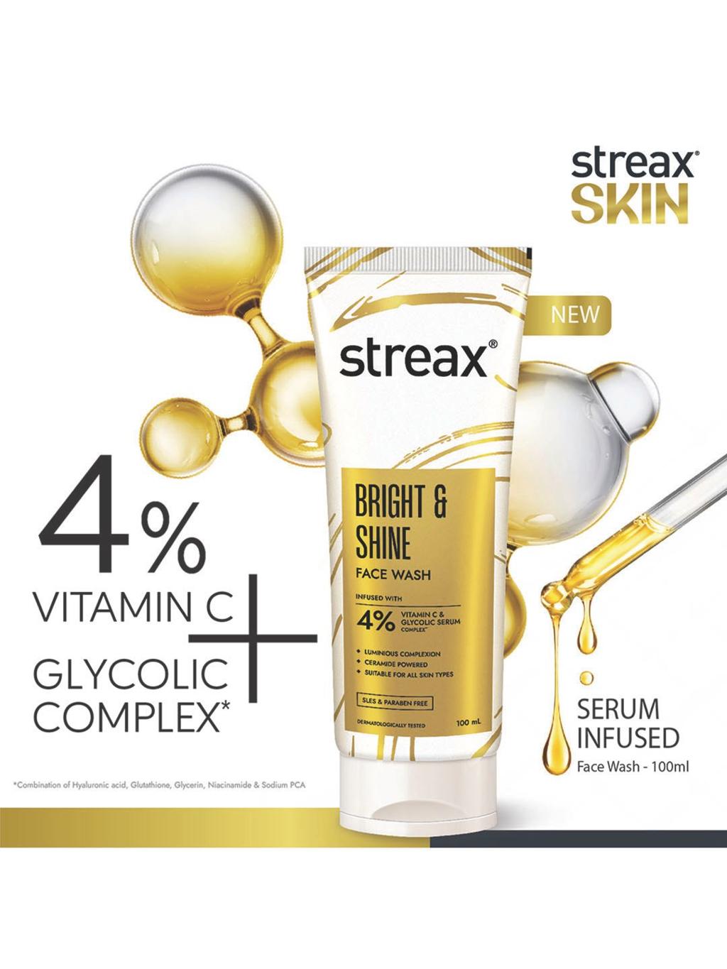 Streax Bright & Shine Face Wash with 4% Vitamin C & Glycolic Serum Complex – 50 ml – image 3