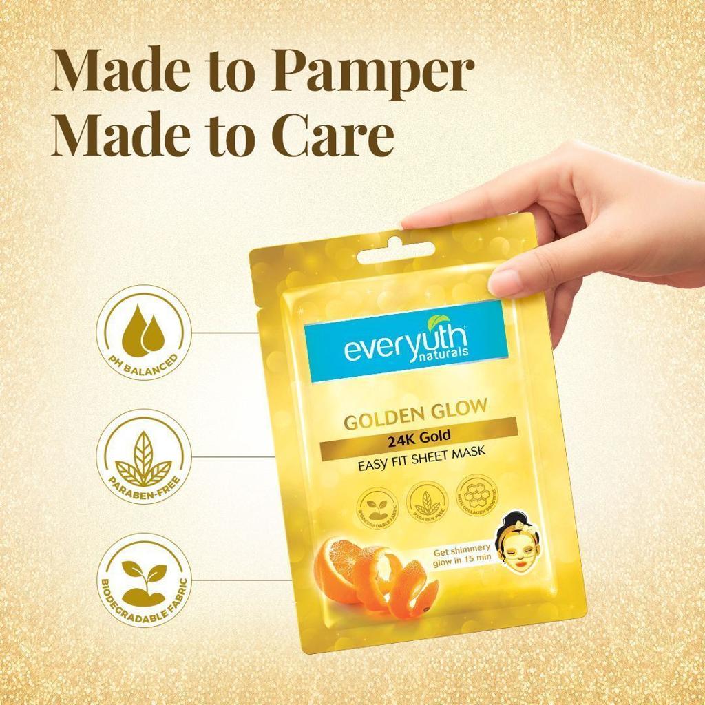 Everyuth Naturals Golden Glow 24K Gold Easy Fit Sheet Face Mask – 25 ml – image 2