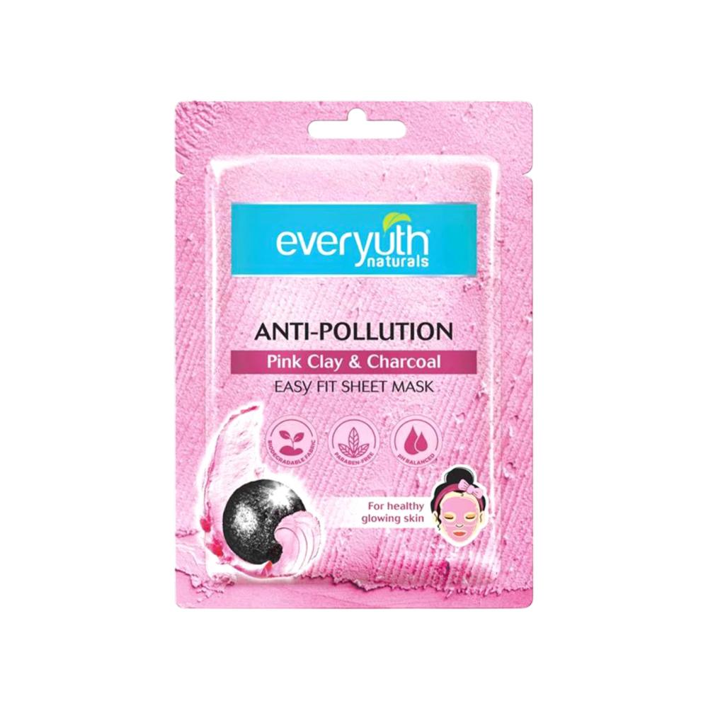 Everyuth Naturals Anti-Pollution Pink Clay & Charcoal Easy Fit Sheet Face Mask – 25 ml