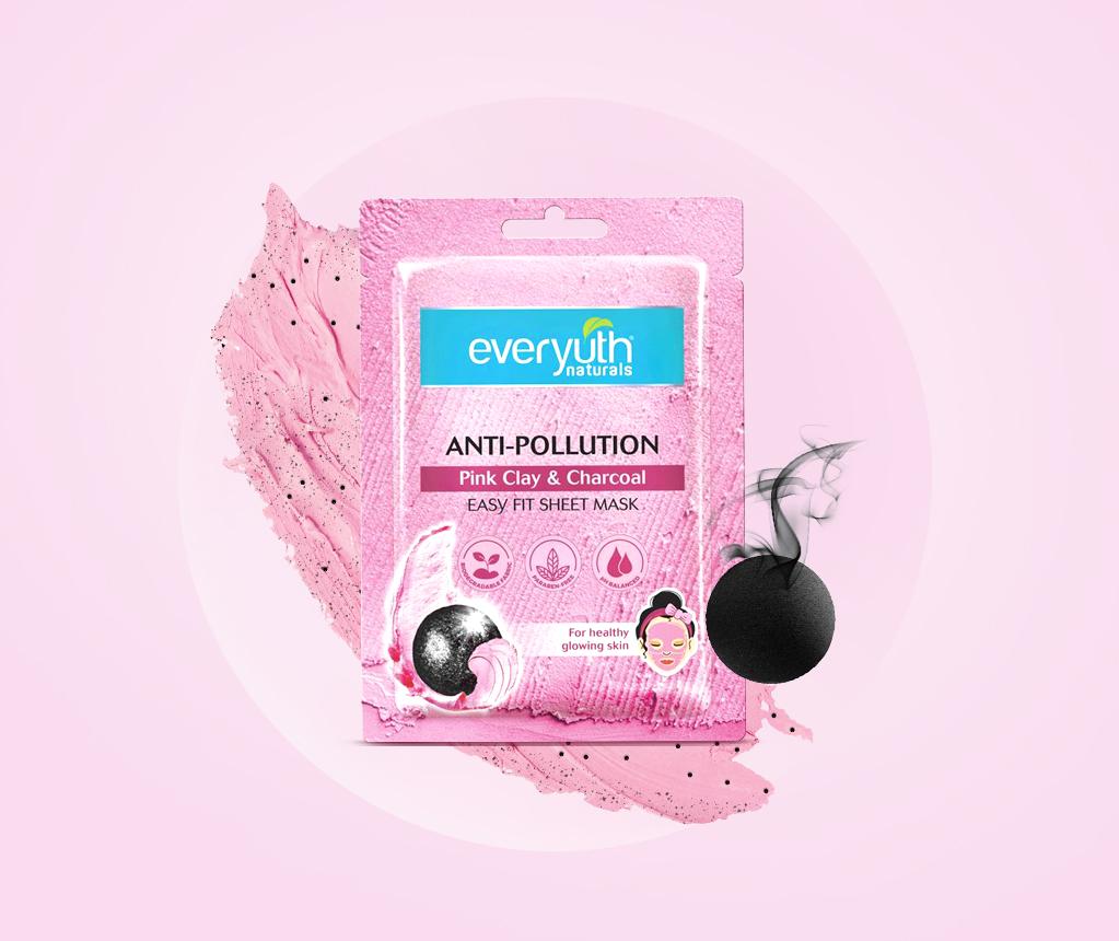 Everyuth Naturals Anti-Pollution Pink Clay & Charcoal Easy Fit Sheet Face Mask – 25 ml – image 2
